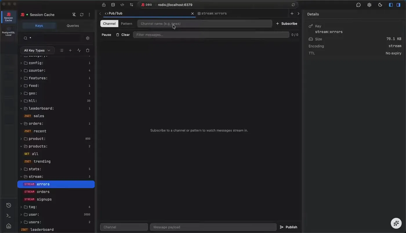 Redis Pub/Sub messages streaming live