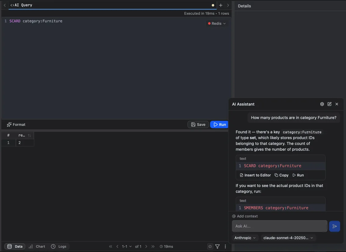 The AI assistant generating a query