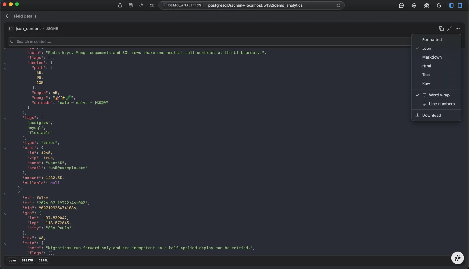 The cell viewer with its format picker