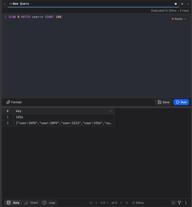 The FlexTable editor running Redis commands